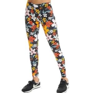 Nike Floral Leggings Womens Small Black Orange Yellow Just Do It Tights